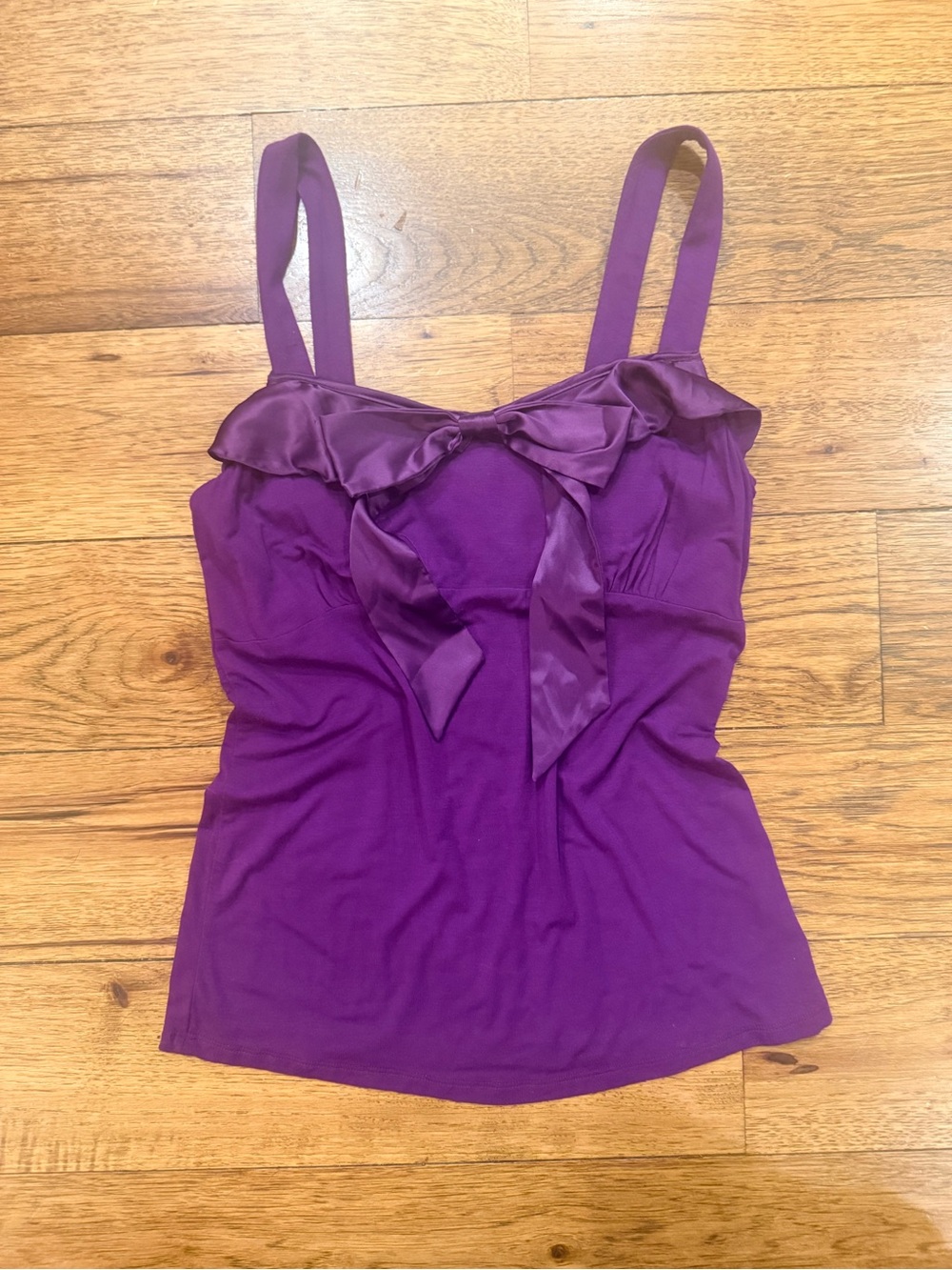 Moda International Purple Satin-Trim Tank Top with Bow Accent